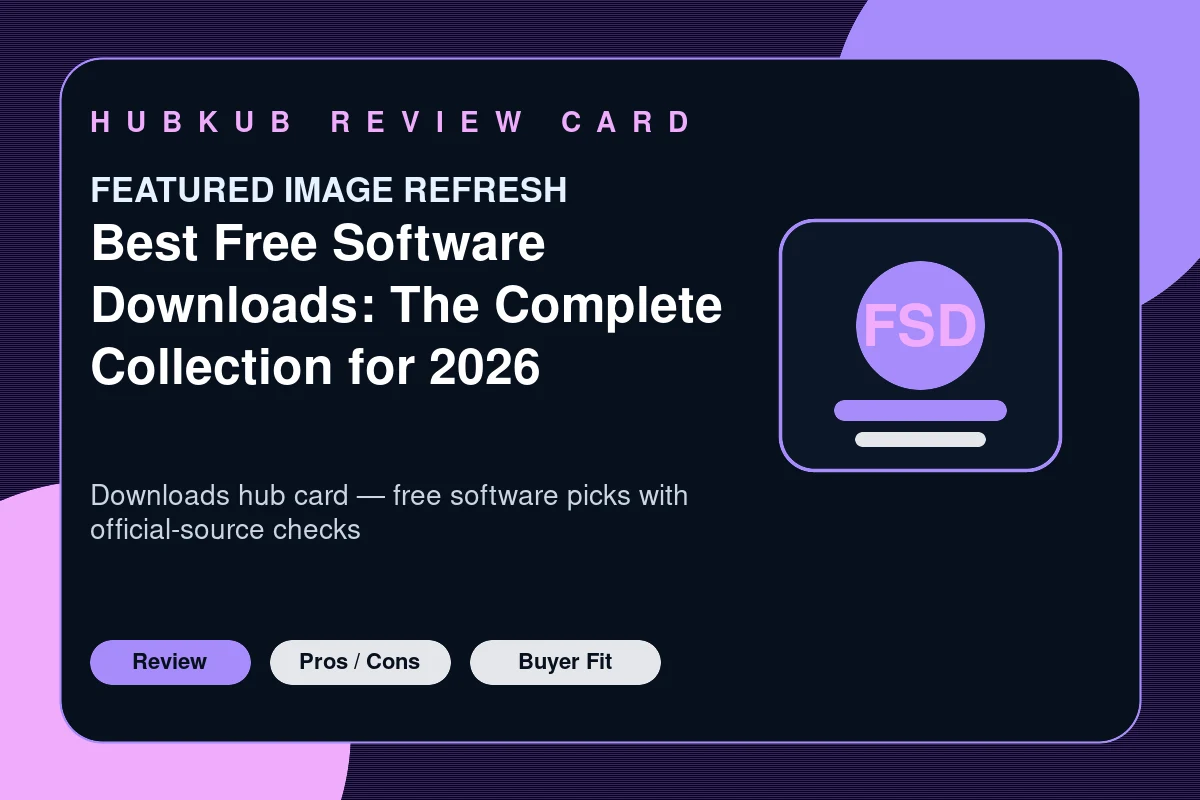 Best Free Software Downloads: The Complete Collection for 2026 — editorial review card showing the product category, key review criteria, and buyer-fit signals
