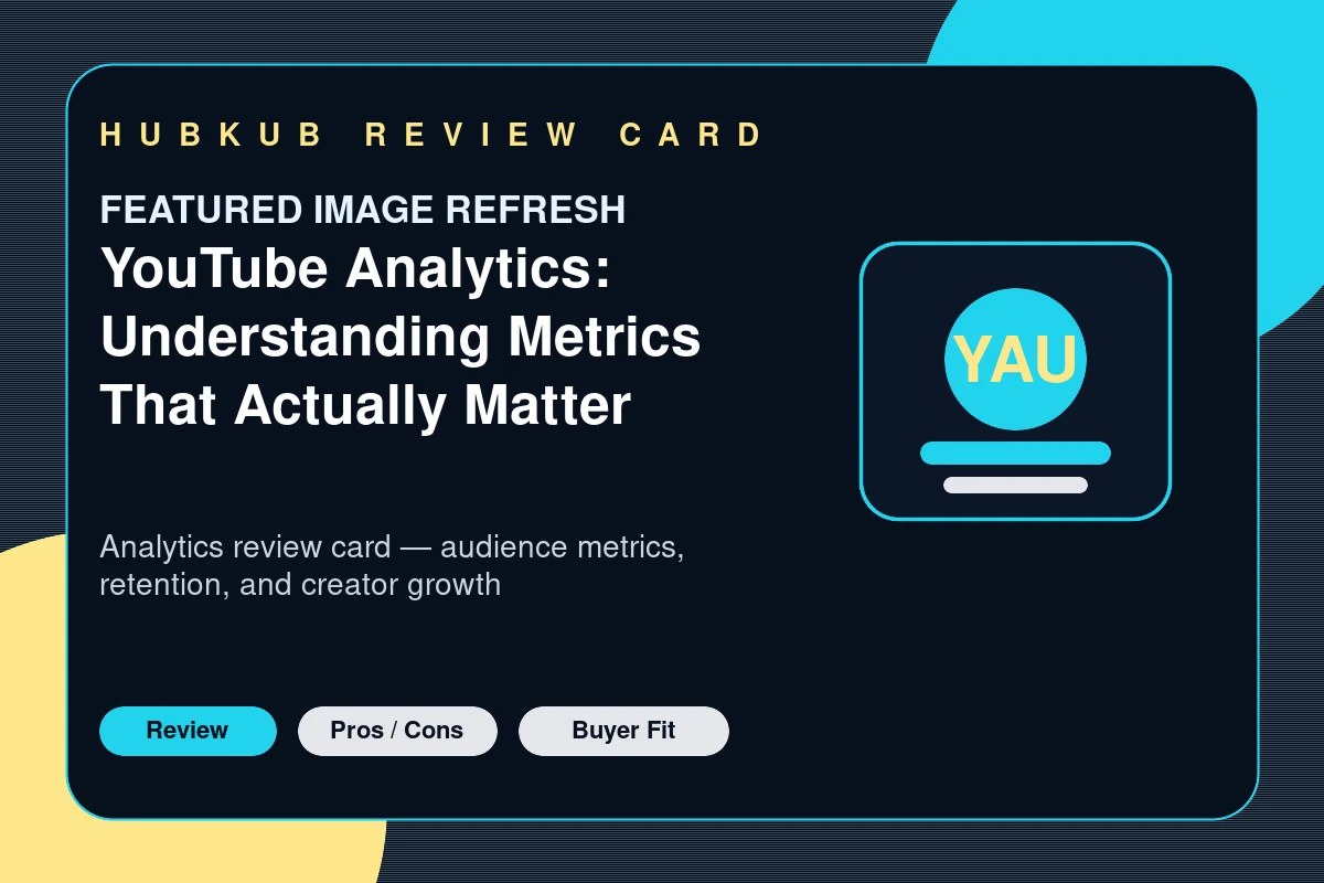 YouTube Analytics: Understanding Metrics That Actually Matter — editorial review card showing the product category, key review criteria, and buyer-fit signals