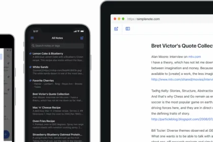 Simplenote interface with clean note list and editor view