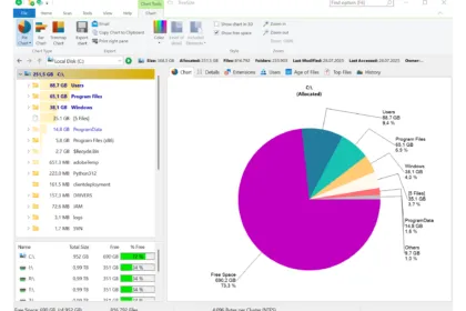 TreeSize Free storage analysis interface showing disk usage visualization on Windows