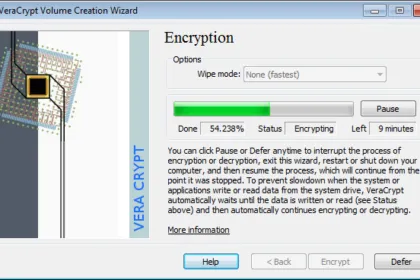 Official VeraCrypt screenshot showing partition encryption workflow
