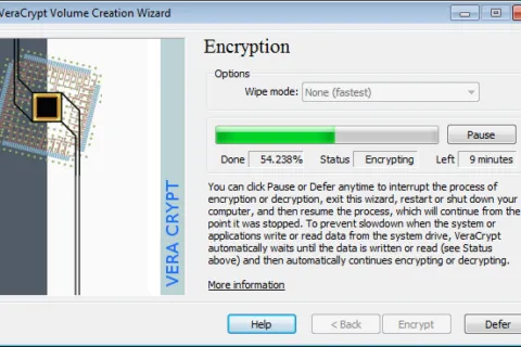 Official VeraCrypt screenshot showing partition encryption workflow