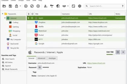 Official KeePassXC screenshot showing the encrypted database view
