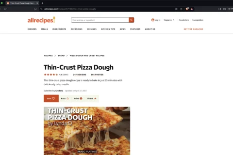 Official Brave homepage comparison screenshot showing an Allrecipes page with ads blocked in Brave