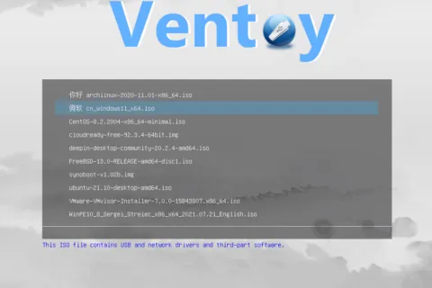 Official Ventoy UEFI boot menu screenshot from the official website