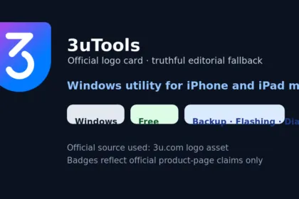 Official 3uTools logo card with Windows and free iPhone manager badges