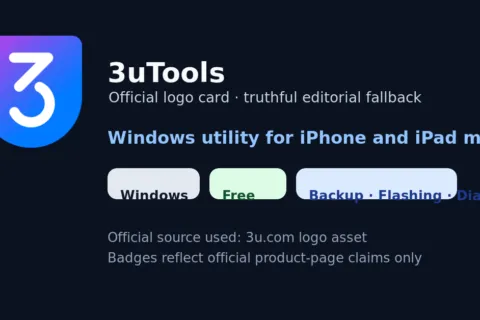 Official 3uTools logo card with Windows and free iPhone manager badges