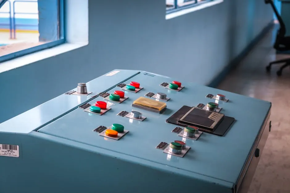 Close-up of an industrial control panel with colorful buttons in a factory setting. — Photo by Fernando Narvaez on Pexels