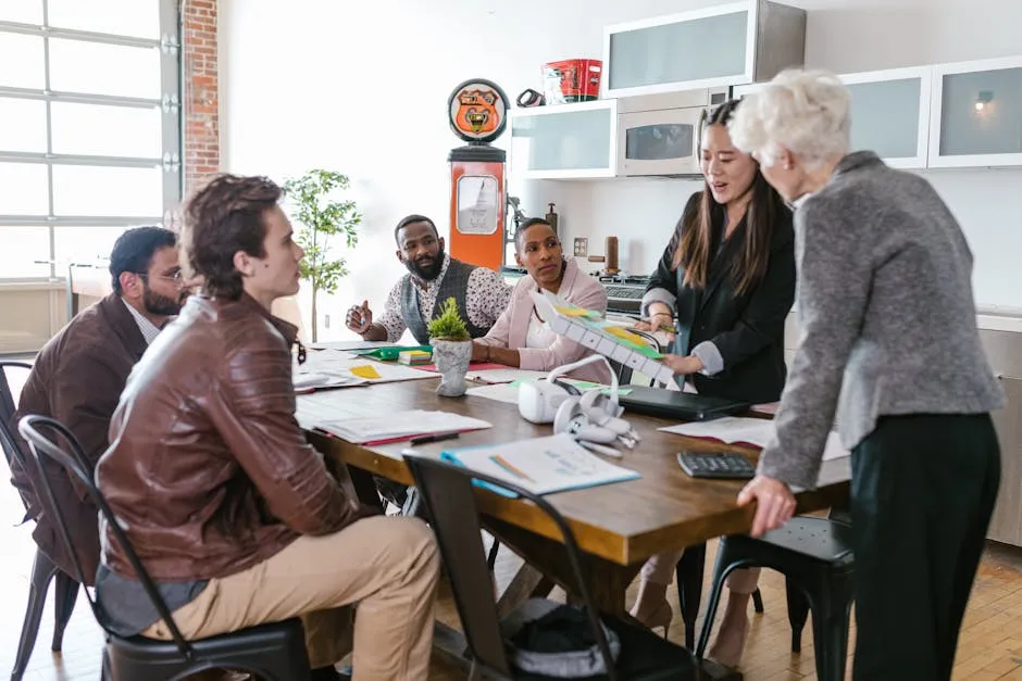 Colleagues engaged in a collaborative business meeting around a table in a modern office setting. — Photo by RDNE Stock project on Pexels