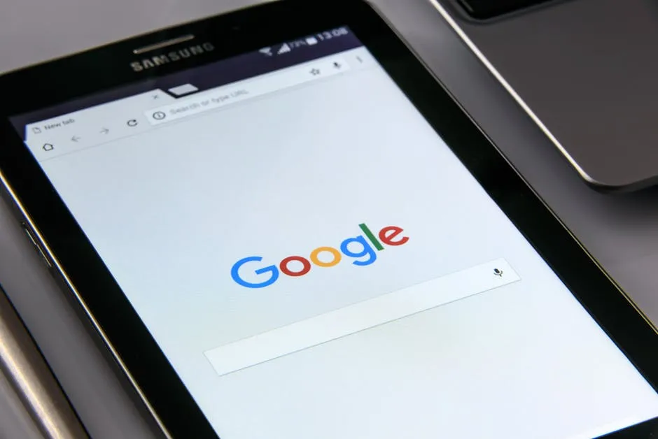 Close-up of a tablet displaying Google's search screen, emphasizing technology and internet browsing. — Photo by AS Photography on Pexels