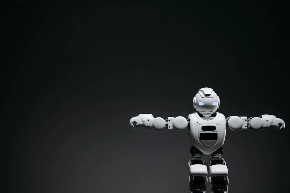 Studio shot of a humanoid robot with glowing eyes against a dark background, offering ample copyspace. — Photo by Pavel Danilyuk on Pexels