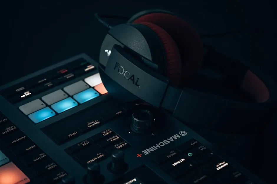 A detailed close-up of music production equipment and headphones, ideal for audio enthusiasts. — Photo by Egor Komarov on Pexels