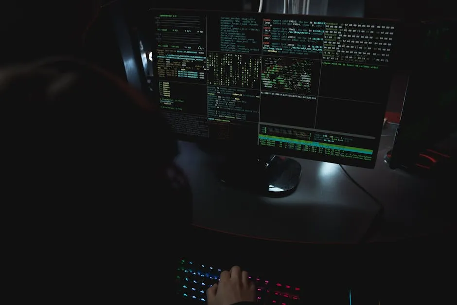 Dark room setup with code displayed on PC monitors highlighting cybersecurity themes. — Photo by Tima Miroshnichenko on Pexels