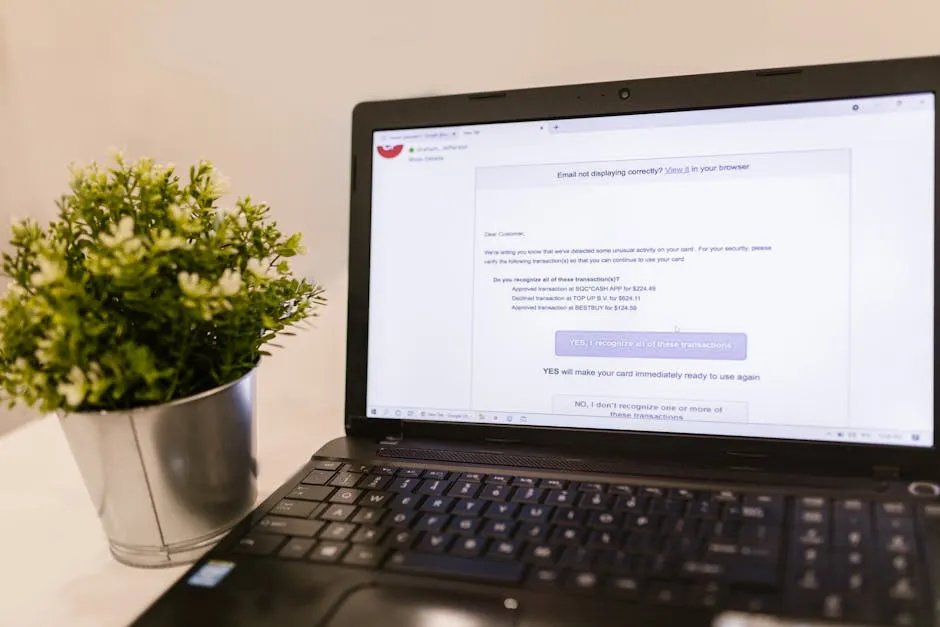 Laptop showing email next to green plant, ideal for tech and productivity concepts. — Photo by RDNE Stock project on Pexels
