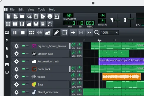 Official LMMS product screenshot showing the music production interface