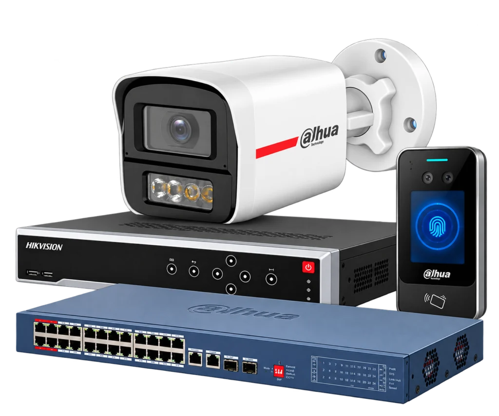 DAHUA DH-HAC-HFW1549X-IL-A-PRO-DIP, HIKVISION DS-7732NI-M4 และ DAHUA DH-CS4228-24GT-375-V2